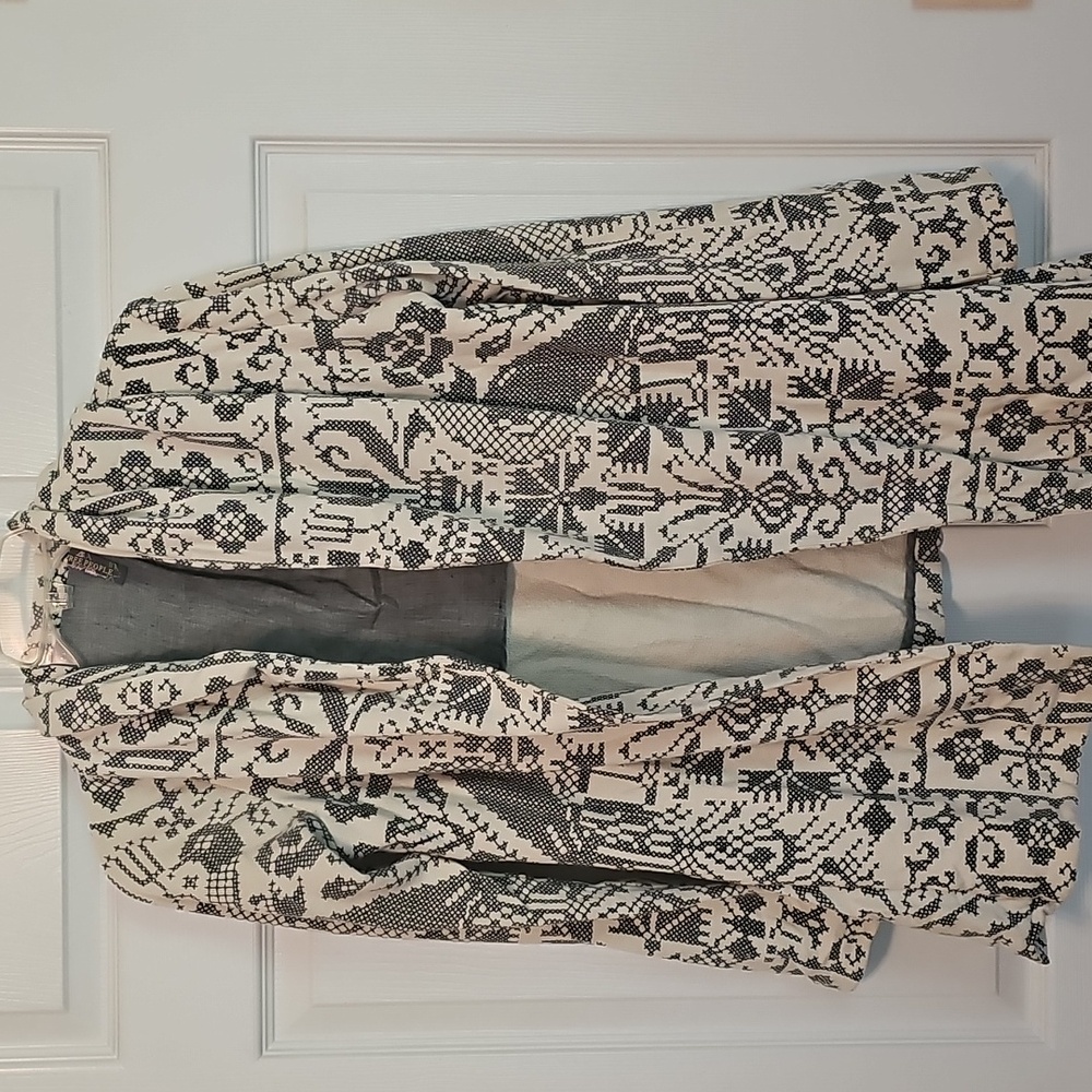 Free People Digitized Crosstitch Countrycore Print Wide‎ Lapel Cardigan Jacket S